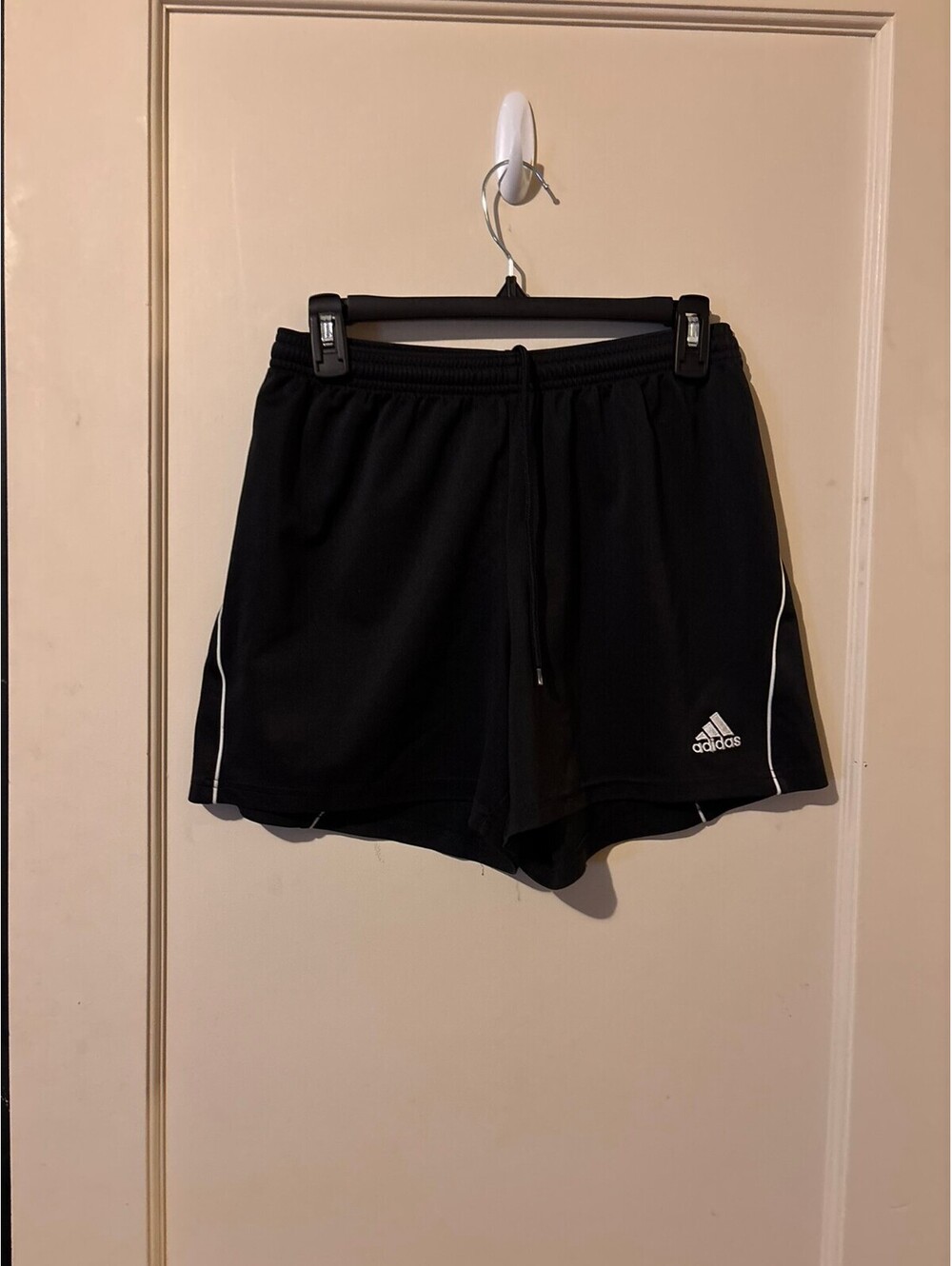 Adidas Black Athletic Shorts with White Piping, Size Medium